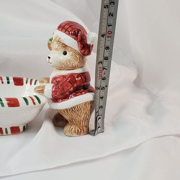 Fitz and Floyd Essentials Peppermint Teddy tidbit cracker dish 13.5 inches tall - Picture 8 of 10